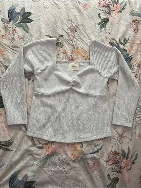 Maeve by Anthropologie White Long Sleeve Twist-Front Top